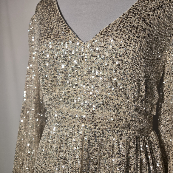 Hem & Thread Sequin Cocktail Dress Champagne Gold Long Sleeve Small NWT Party - Picture 5 of 8